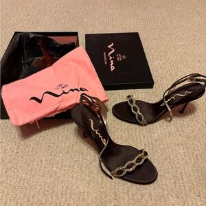 Nina Women's Brown and Gold Embellished Heels